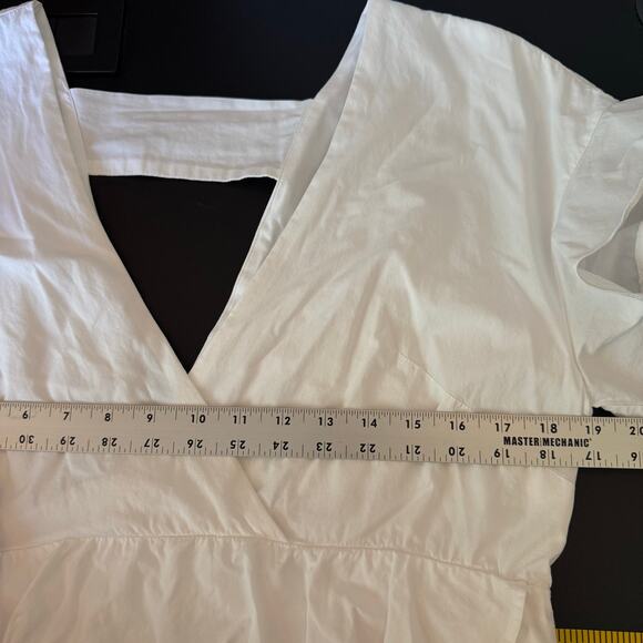 Anthropologie Mini Dress Womens SM White Tiered Flowy Ruffle V Neck Summer Sun - Picture 9 of 11